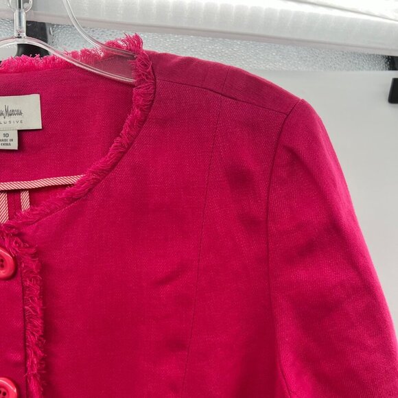 Neiman Marcus Frayed Button Up Blazer Long Sleeve Fuchsia Size 10 - Picture 3 of 9
